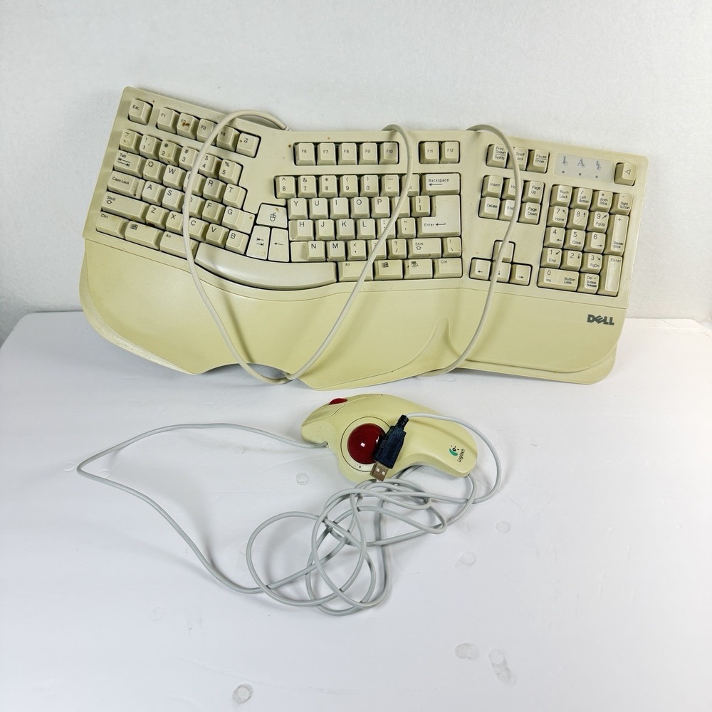 Dell SK-6000 Ergonomic USB Keyboard & Logitech TrackMan Marble Wheel Bundle